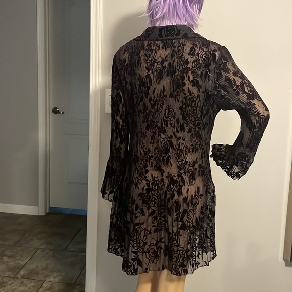 Rossi Roma Sheer Black Crushed Velvet Floral Dress Large Made in Italy - Picture 7 of 10